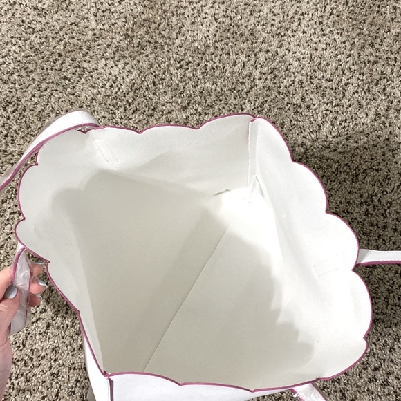 NWOT faux leather tote bag with scallop edging & pink trim - 17” x 11.5” x 4” - Picture 5 of 5